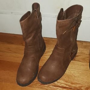 Brown leather boots